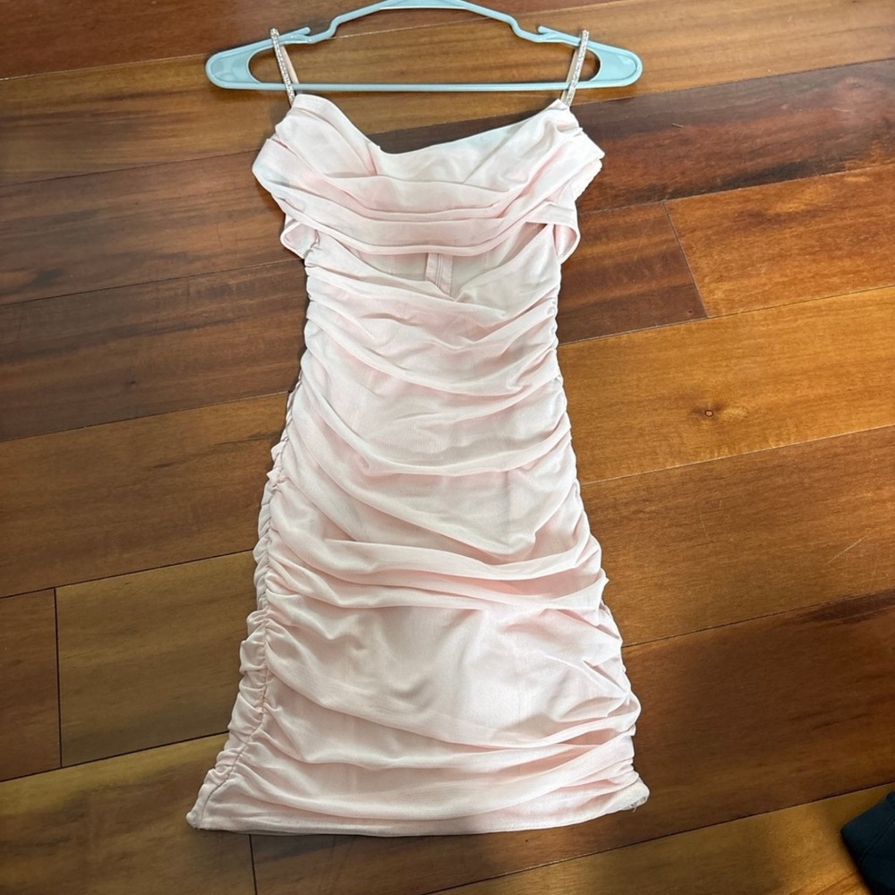 Oh Polly Light Pink Ruched Mini Dress